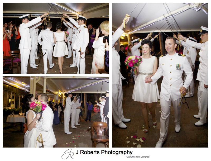 Naval Lieutenant walks down the aisle with honour guard - sydney wedding photography 
